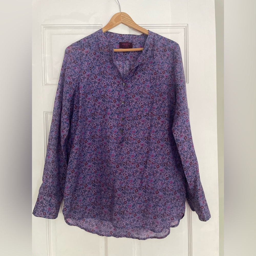 J. Crew Purple Floral Long Sleeve Blouse